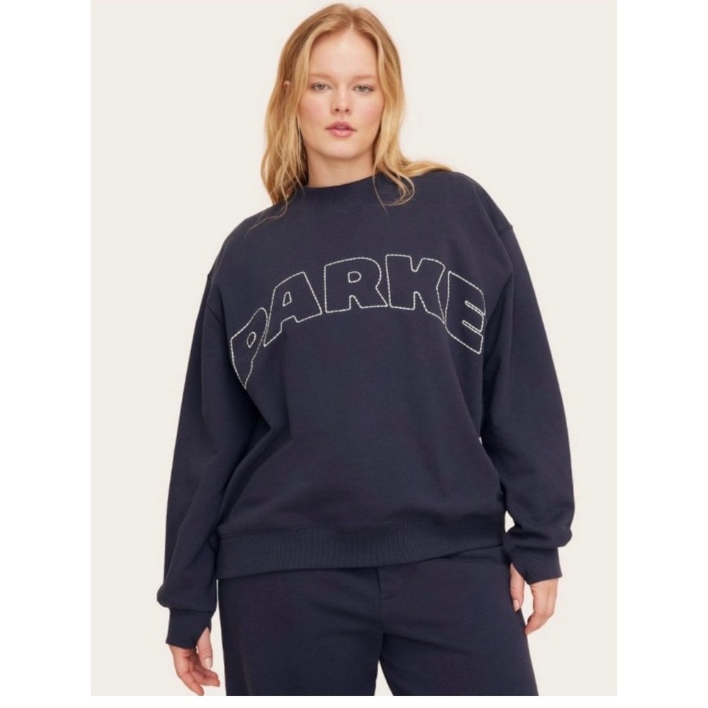 Parke Navy Blue Oversized Whipstitch Logo‎ Sweatshirt L/XL NWT